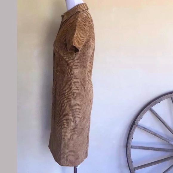 RALPH LAUREN 🐊 Glove Soft Leather Crocodile Print Western Shirt Dress Tan 8 - Picture 8 of 9